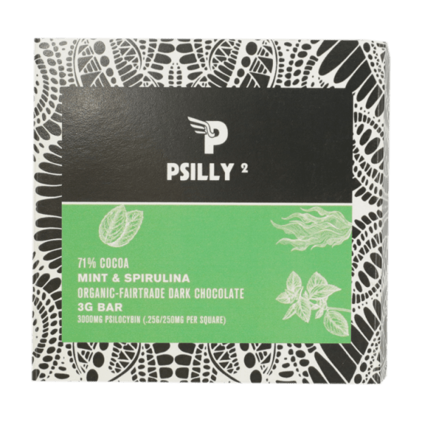 Psilly - Dark Chocolate Bar - Mint & Spirulina | Shrooms Canada